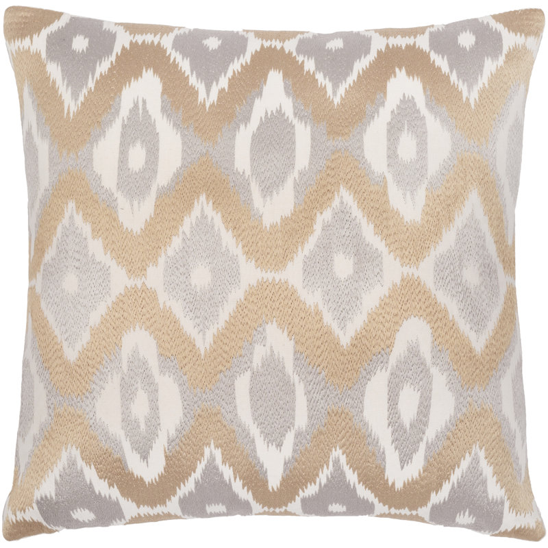 Ivory and Tan Ikat Embroidered Cotton Kids Pillow
