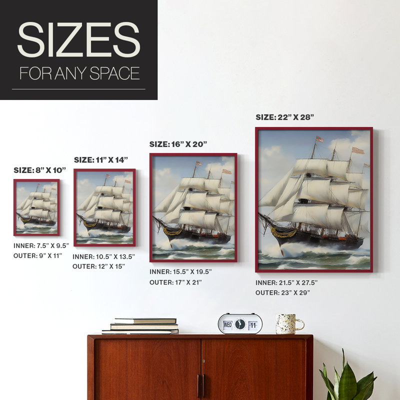NAUTICAL Series LXV, reproduction encadrée - bois massif, H 11 po x l 9 po, Rouge