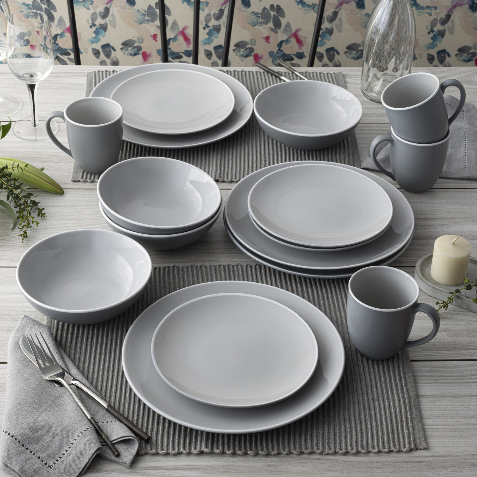 Noritake ColorTrio Coupe 16-Piece Dinnerware Set, Service for 4, Slate