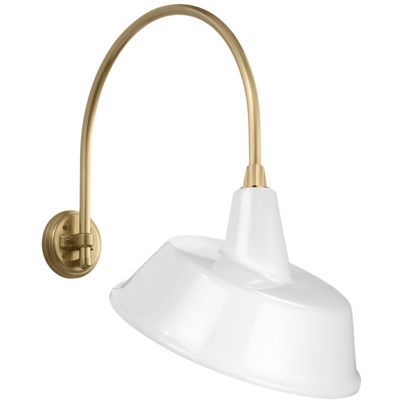 Thomas O'Brien - Light Outdoor Barn Light, Hand-Rubbed Antique Brass, 26" H x 24" W x 16" D, White