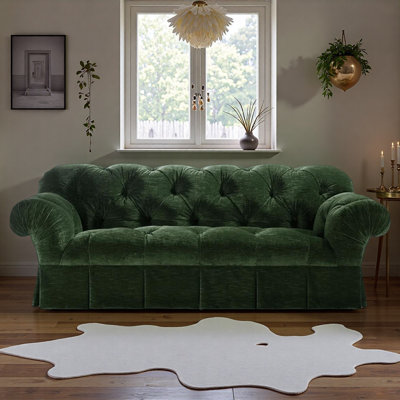 Canapé droit à boucle en chenille vert foncé