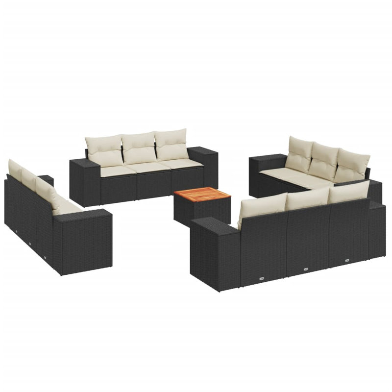  Garden Sofa Set Black, Cream White, Cream White Cushion/Black Frame