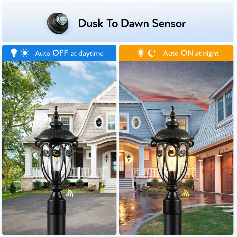 1-Light 19.4"H Outdoor Pier Mount Light with Dusk To Dawn Sensor, 19.4" H x 5.7" W x 5.7" D