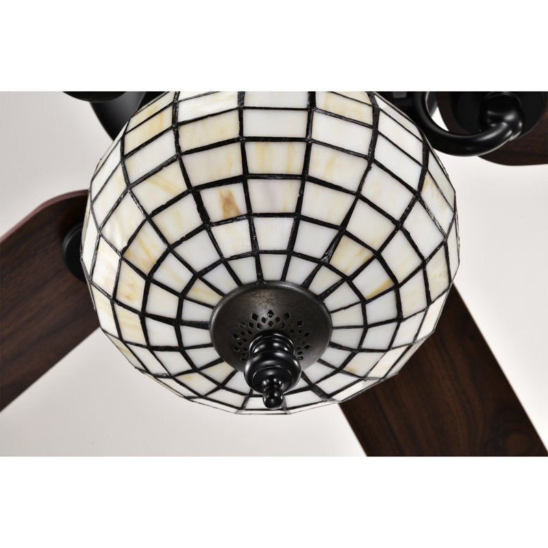 Ventilateur de plafond noir mat à 5 pales Charlim avec abat-jour en verre Tiffany
