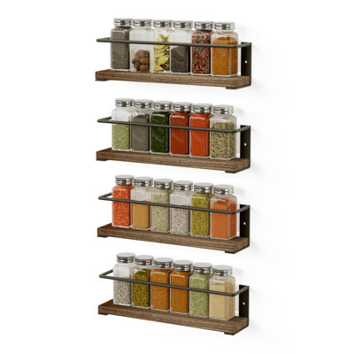Wood Hanging Spice Rack Organizer 4 Pack with 24 Spice Jars, 386 Spice Labels, Chalk Marker & Funnel, Multi-Purpose for Cabinet Door & Wall Mount