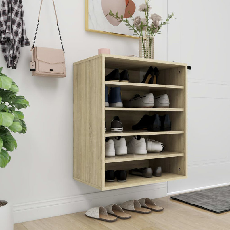 10 Pair Solid Wood Shoe Storage Cabinet, Oak