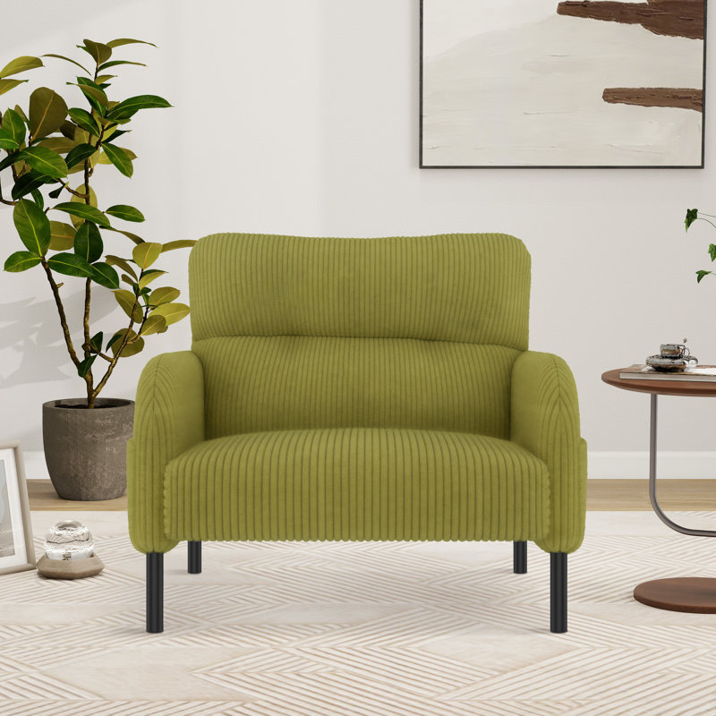 Fauteuil d'appoint en velours côtelé en velours côtelé avec pieds en métal, Vert olive