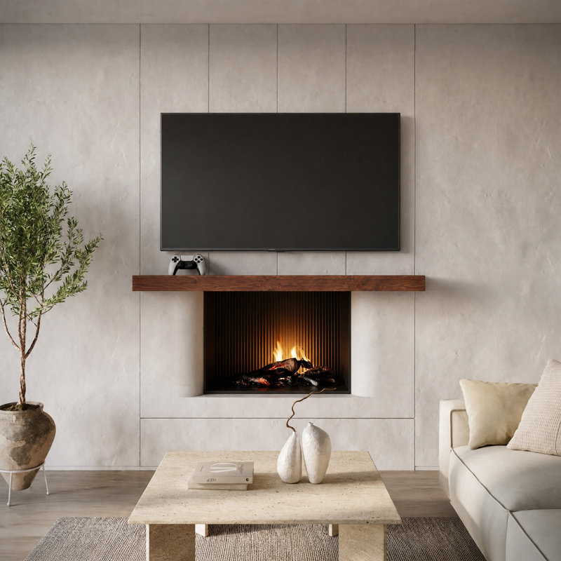 Solid Wood Fireplace Mantel, 60", Glossy Brown