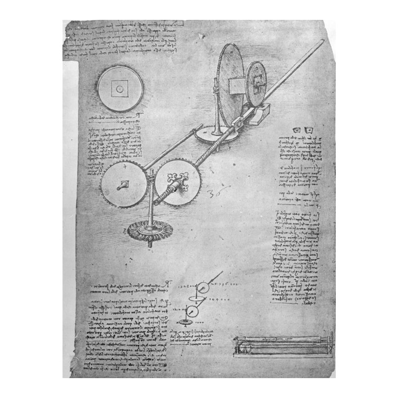 Croquis d'un moulin à roulettes fol. «2r-a» du Codex Atlanticus par Leonardo Da Vinci - Estampe numérique, H 20 po x l 16 po