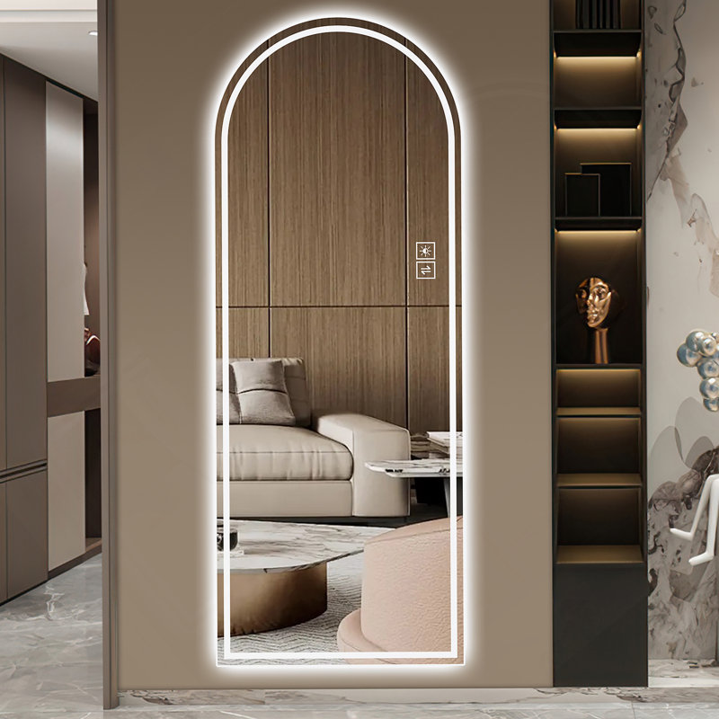 Miroir pleine longueur 65 po x 21 po à DEL arqué, à intensité variable, haute définition et antidéflagrant