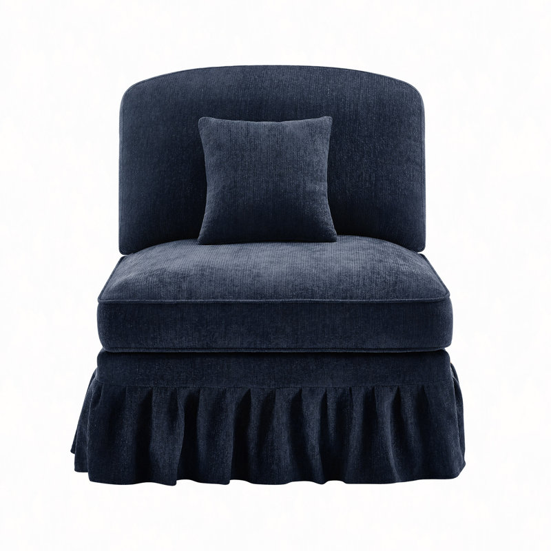 Armless Sofa Chenille W/1 Pillow, Blue