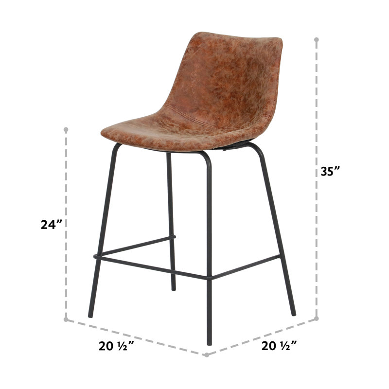 Faux Leather Bar Stool (Set Of 2), Counter Stool (24" Seat Height), Camel