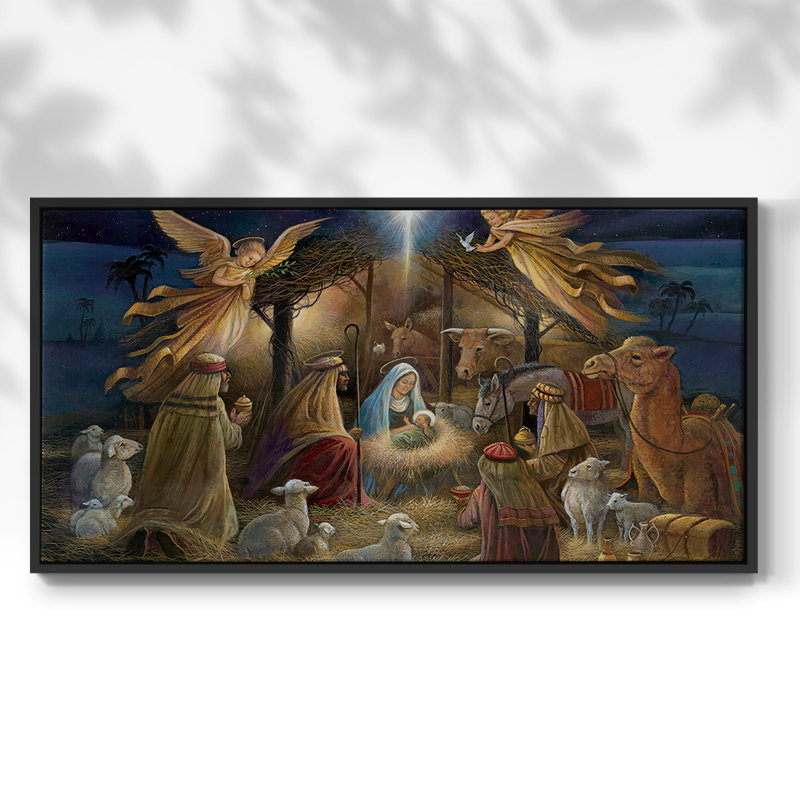 Nativité - Toile tendue avec châssis tendue, prête à être accrochée, H 21 po x l 41 po, Noir