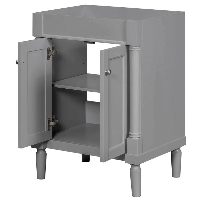 Meuble-lavabo de salle de bain sans lavabo 2 niveaux, Gris, Chrome