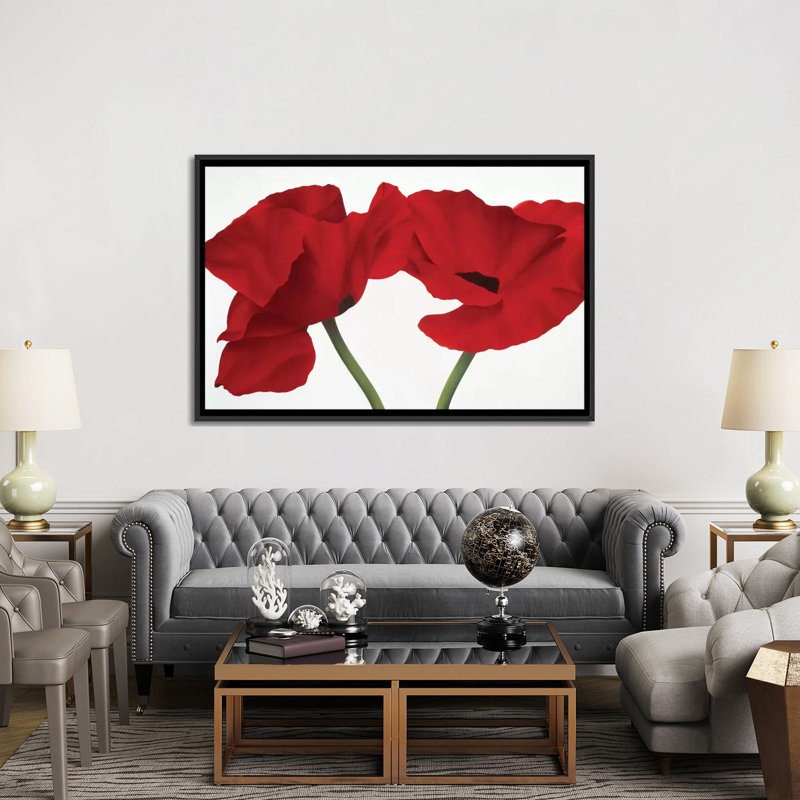 «Poppy Red», impression sur toile, H 18 po x l 26 po x p 1,5 po, Toile avec cadre noir, Pas de tapis