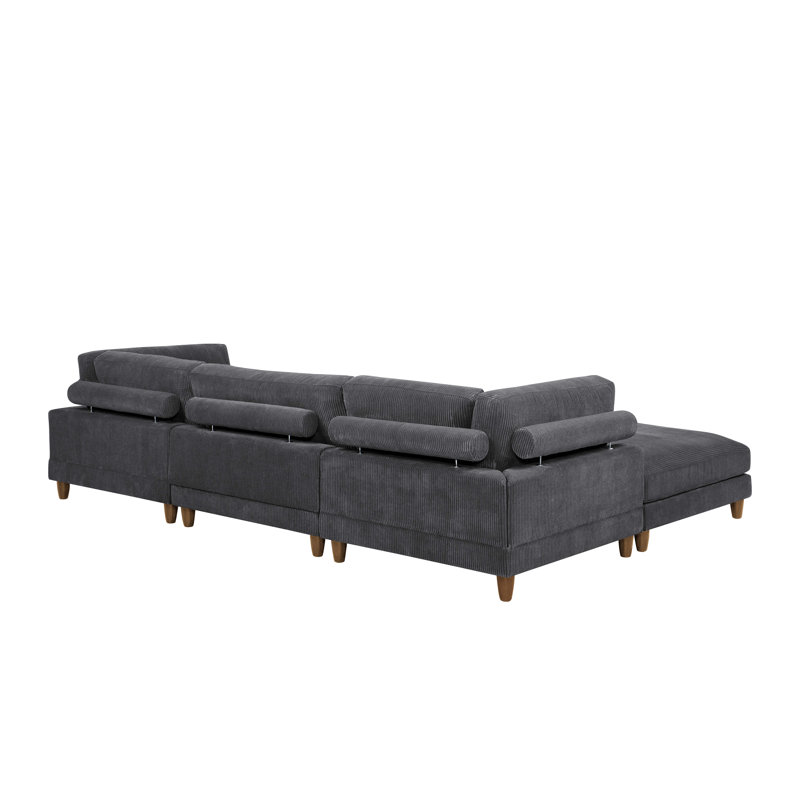 Canapé modulaire réversible en velours côtelé 133,5 po Barbarette, Velours côtelé gris