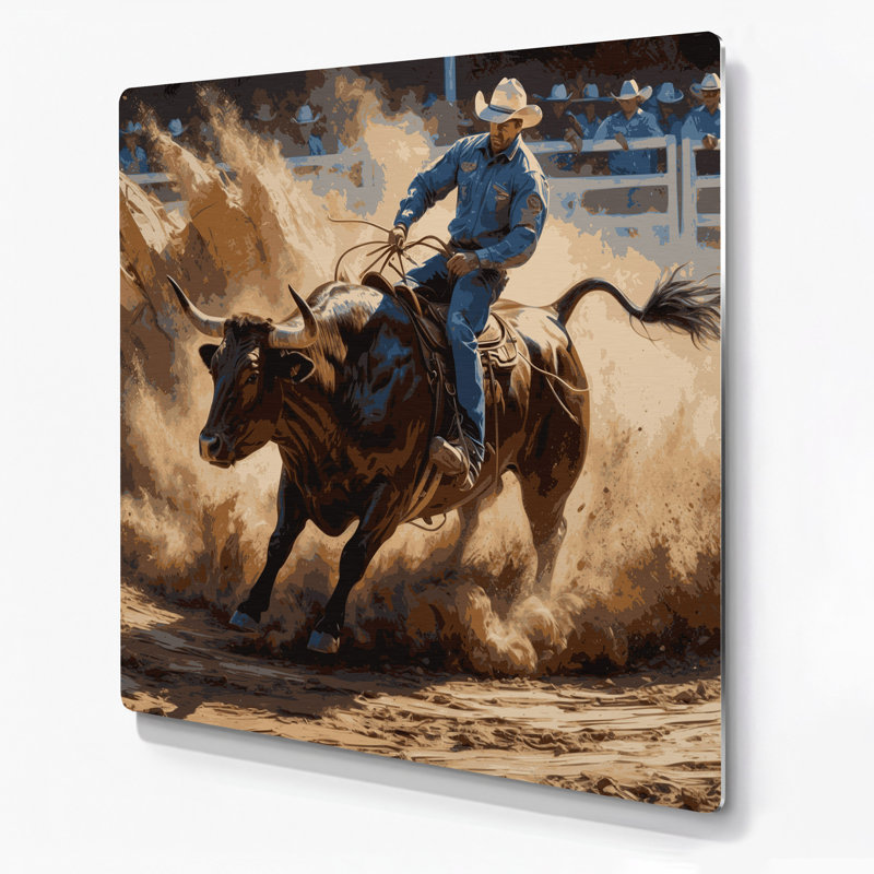 Art mural en métal brun Sports Rodeo
