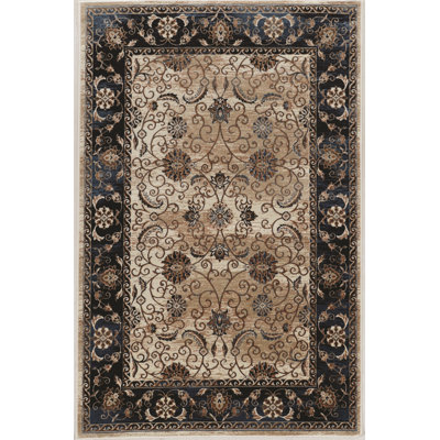 Shelbina Floral Border Beige and Blue Soft Low Pile Area Rug