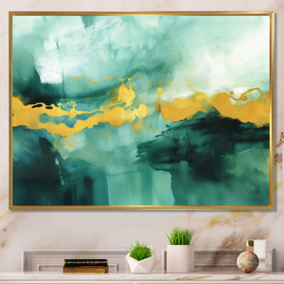 Impression d'aquarelle bleue avec or I - reproduction