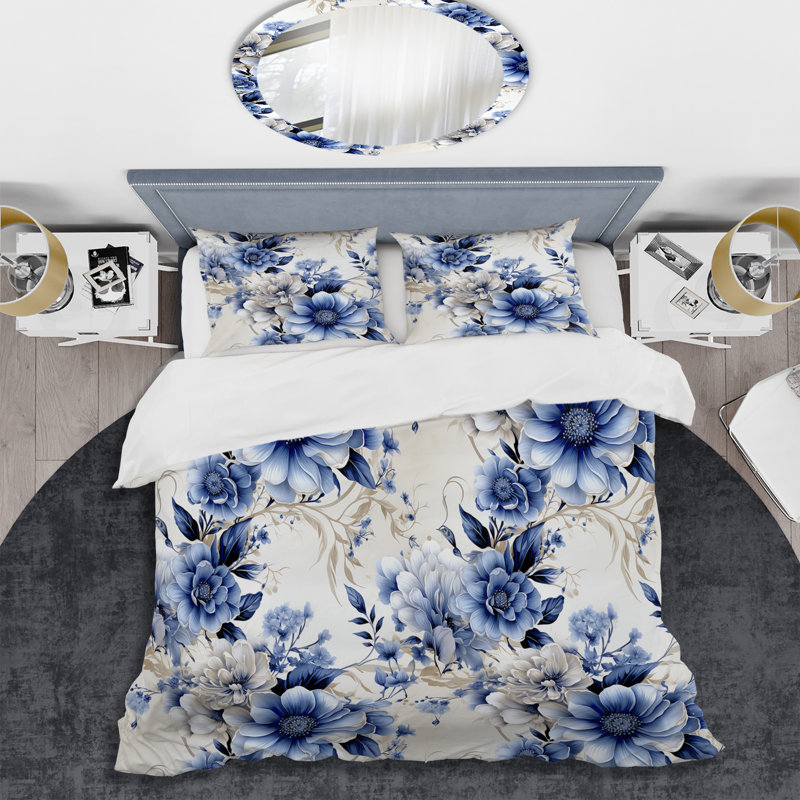 Ensemble de housse de couette Intricate Cobalt Lace Victorian Pattern III, Housse de couette pour grand lit et 2 taies décor