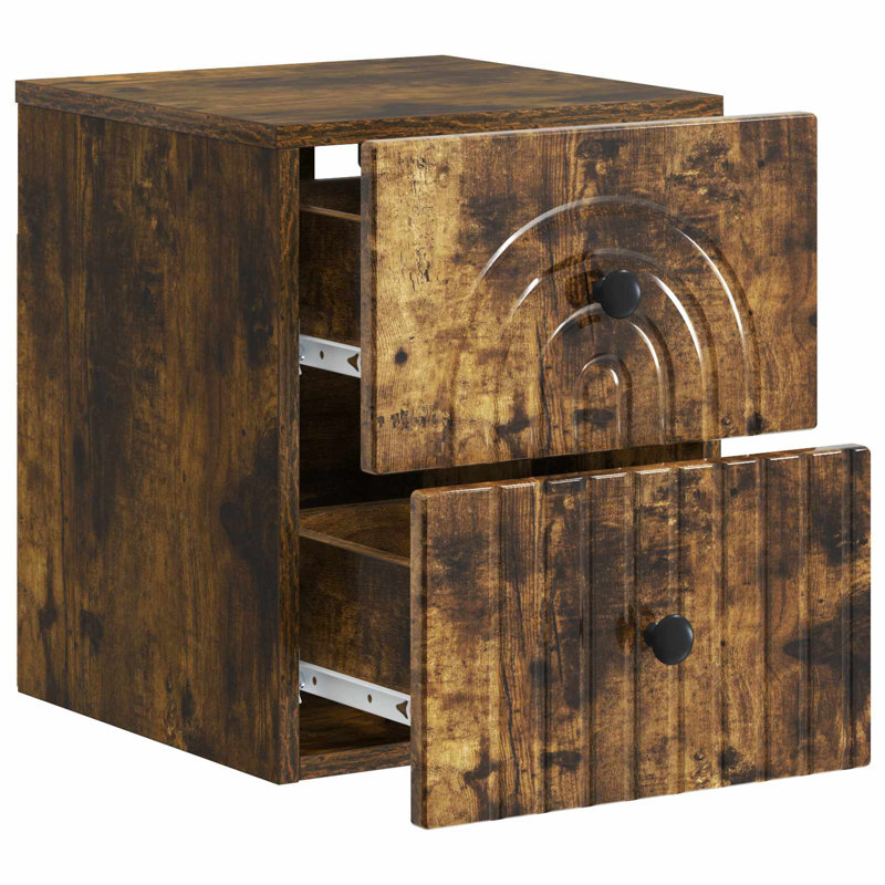 33cm W Manufactured Wood Bedside Table, Smoked Oak