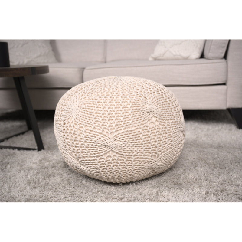Pouf rond en coton beige et coussin de sol en option, fait à la main avec une capacité de poids de 200 lb, ajout décoratif 19,68 po x 14,34 pi.