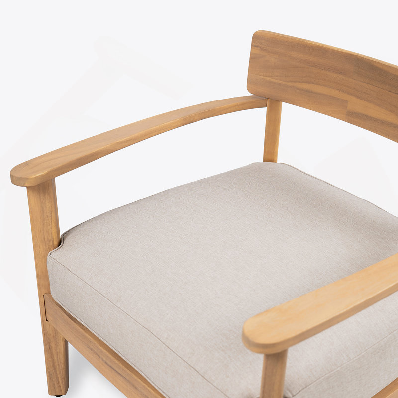 Fauteuil club en bois d'acacia avec coussin de siège, ensemble de 1