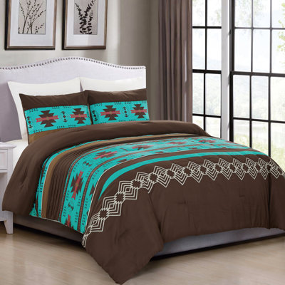 Ensemble d'édredon 3 pièces à motif d'amérindiennes Western Southwestern