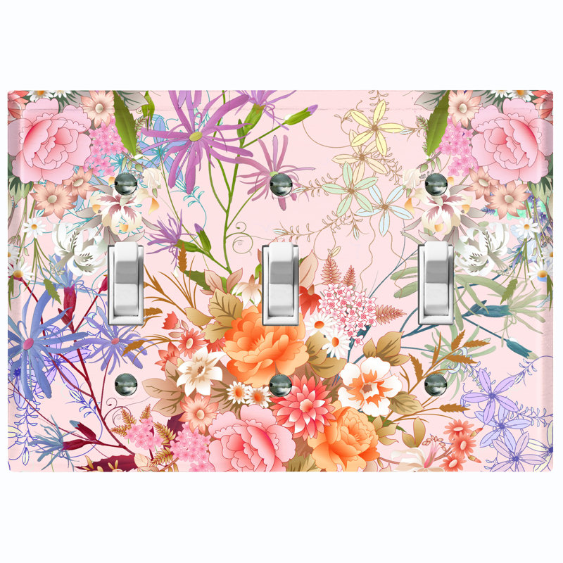 Plaque murale à 3 interrupteurs à bascule Bouquet de fleurs de lys roses