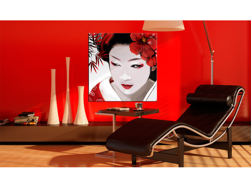 Geisha japonaise - peinture sur toile tendue, H 16 po x l 16 po x P 1 po