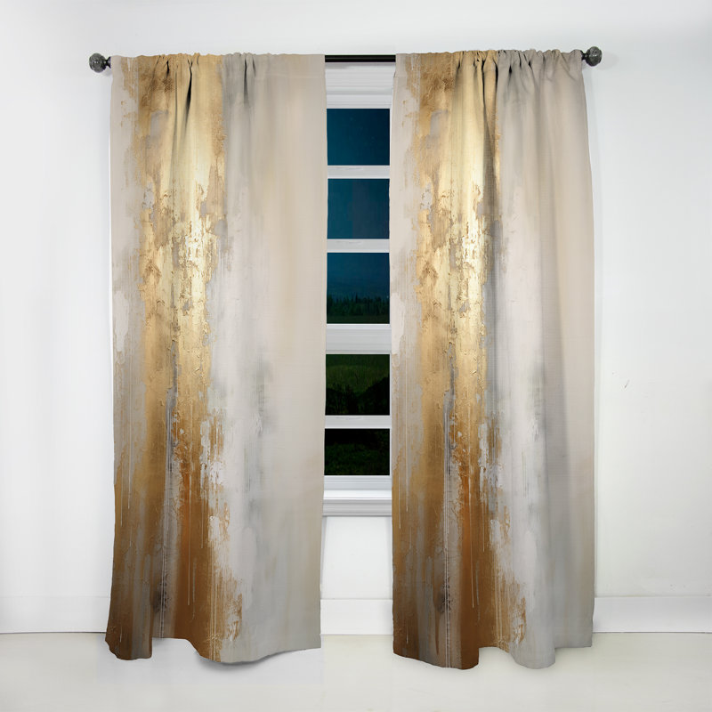 Minimal Gold And Beige Abstract River IV - Traditional Curtain - Velvet Room Darkening - 1 panel, 52" W x 108" L