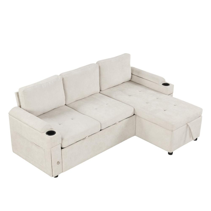 Sectional Sofa, Beige Chenille