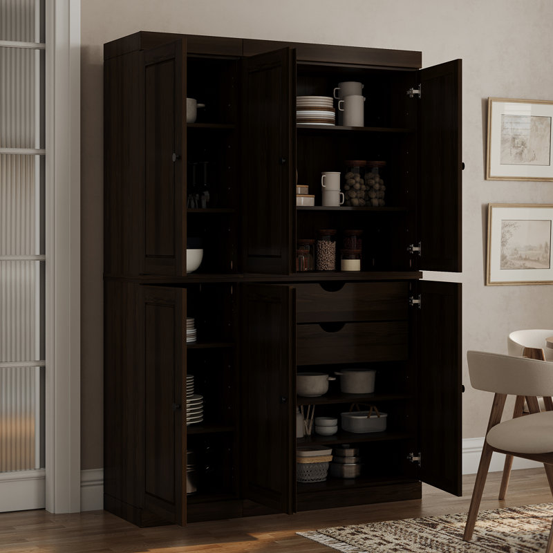 Niculae 100% Solid Wood Tall Kitchen Pantry Cabinet with Doors & 2 Drawers, Adjustable Shelves, Modular Kitchen Storage Cabinet, 48.5" W x 71.5" H