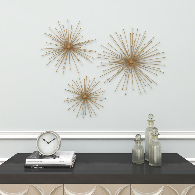 Ensemble de décoration murale en métal 3D Starburst Gold