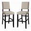 Ensemble de table de bar en bois à hauteur de comptoir 5 pièces et 4 chaises en bois ivoire avec coussins en lin et garniture cloutée
