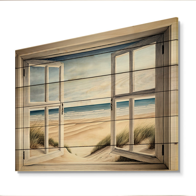 Fenêtre sur la plage IV - impression sur bois sans cadre, H 24 po x l 32 po x P 1 po
