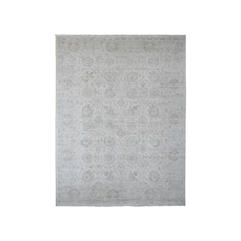 Tapis blanc en laine noué à la main 8 pi 8 po x 11 pi 5 po Peshawar