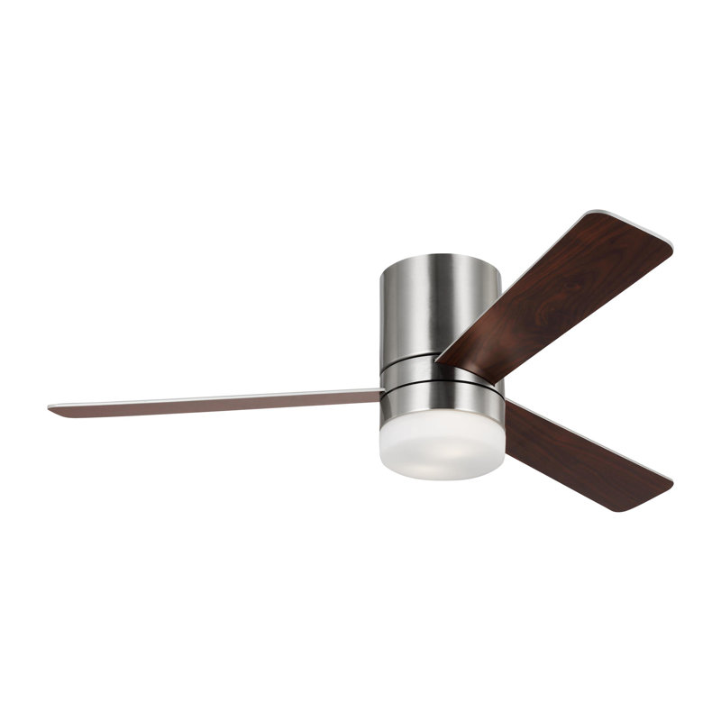 Ventilateur de plafond avec lumières DEL Kris, Acier brossé, 52", Argent / noyer d'Amérique