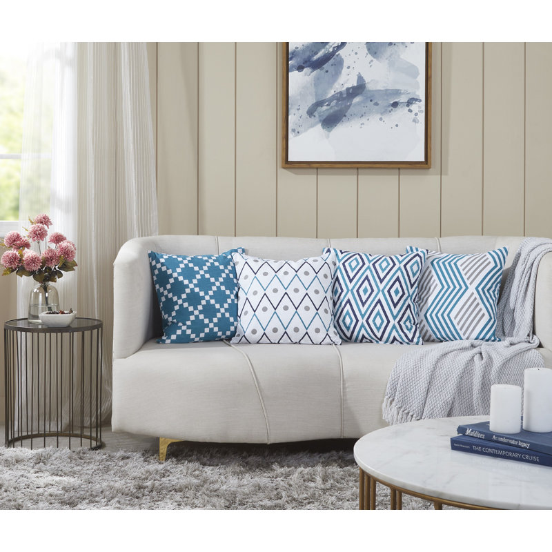 Umber Square Cushion Cover, Turquoise/White/Grey