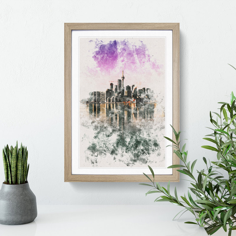 Skyline of Toronto in Canada - Picture Frame Graphic Art Print, Oak Framed, 45cm H x 33cm W x 2cm D