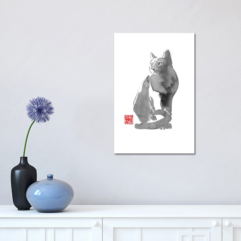 Grey Cat by Péchane - Painting on Canvas, Wrapped Canvas, 30.48 cm H x 45.72 cm W
