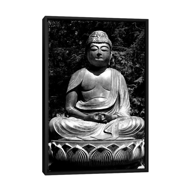 « asian bouddha », reproduction de photo sur toile, H 26 po x l 18 po x P 1,5 po, Toile avec cadre noir, Pas de tapis