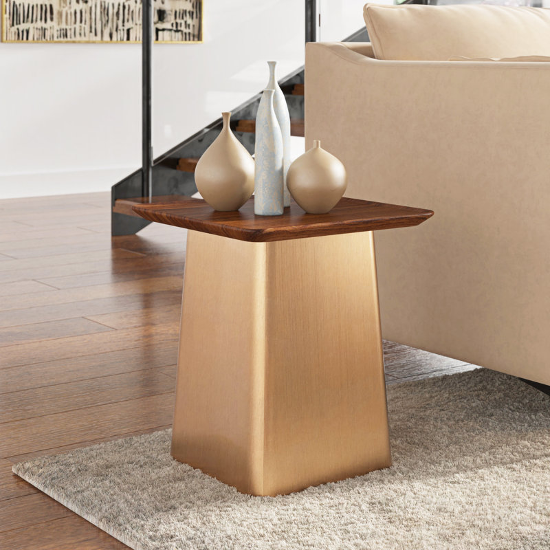 Safreen 18'' Tall Solid Wood Tray Top Block End Table