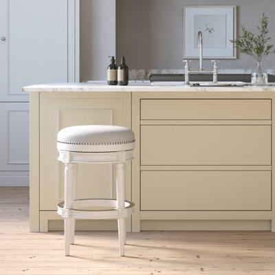 Pivotant sans dossier de 31 pouces avec pivot de 360 po, comptoir personnalisable jusqu'à 26 po, garniture cloutée appliquée à la main, repose-pieds en métal, structure blanche, siège gris, idéal pour les îlots de cuisine, blanc, rembourré,