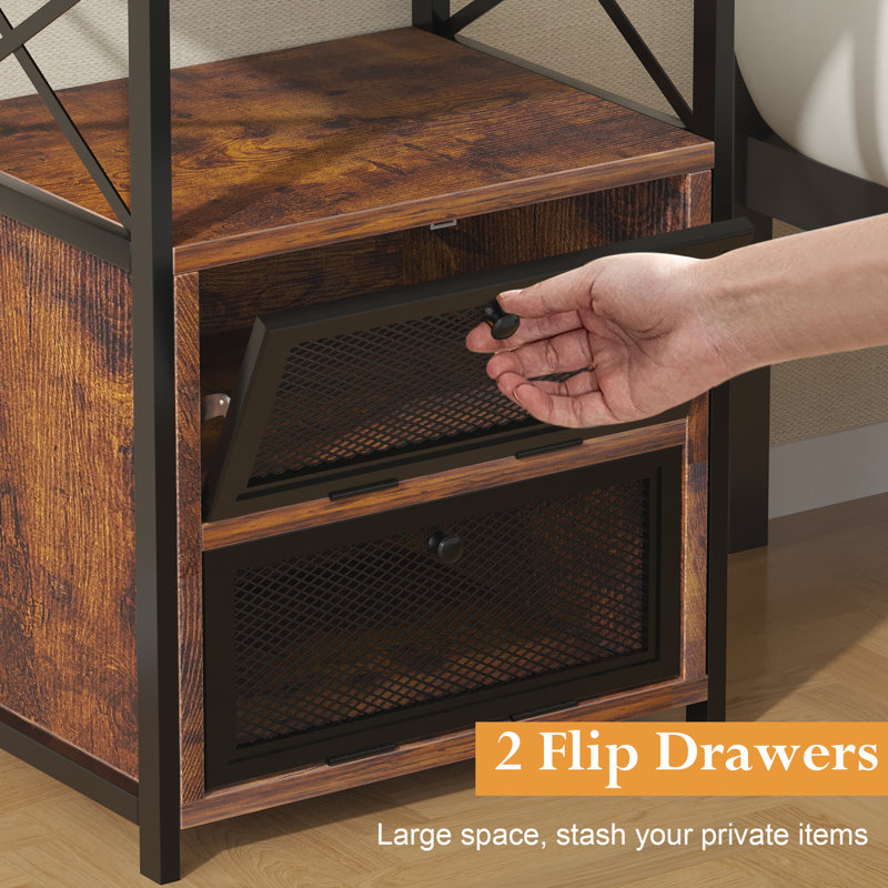 Narrow Side Table Set Of 2 With Drawer, End Table Set, Bedside Furniturefor Small Spaces, Brown