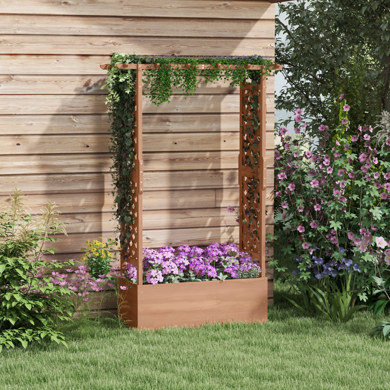 Lit de jardin surélevé avec treillis arqué pour plantes grimpantes Outsunny