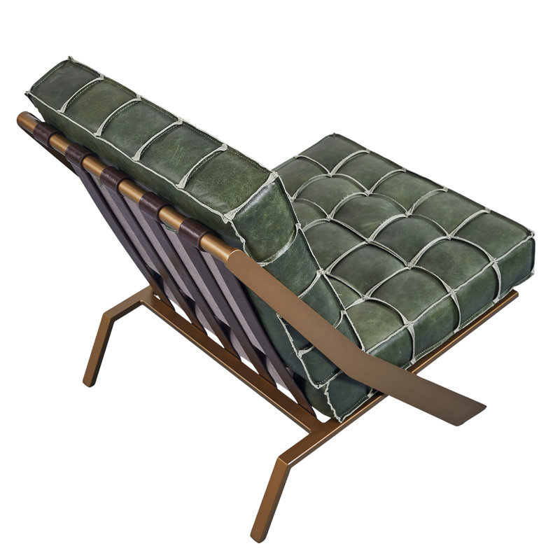 25.4'' Wide Clayton Top-grain Leather Leisure Chair, Matcha Green