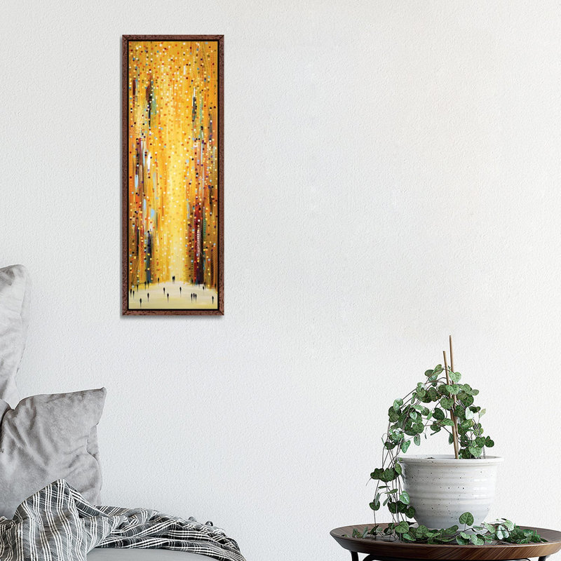 Golden Sunset by Ekaterina Ermilkina - Panoramic Painting on Canvas, 30.48 cm H x 91.44 cm W, Classic Brown Wood Framed