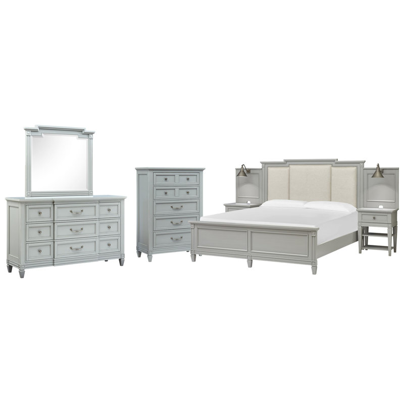 Très grand lit tapissier très grand avec commode 2 tiroirs avec miroir et commode, Très grand