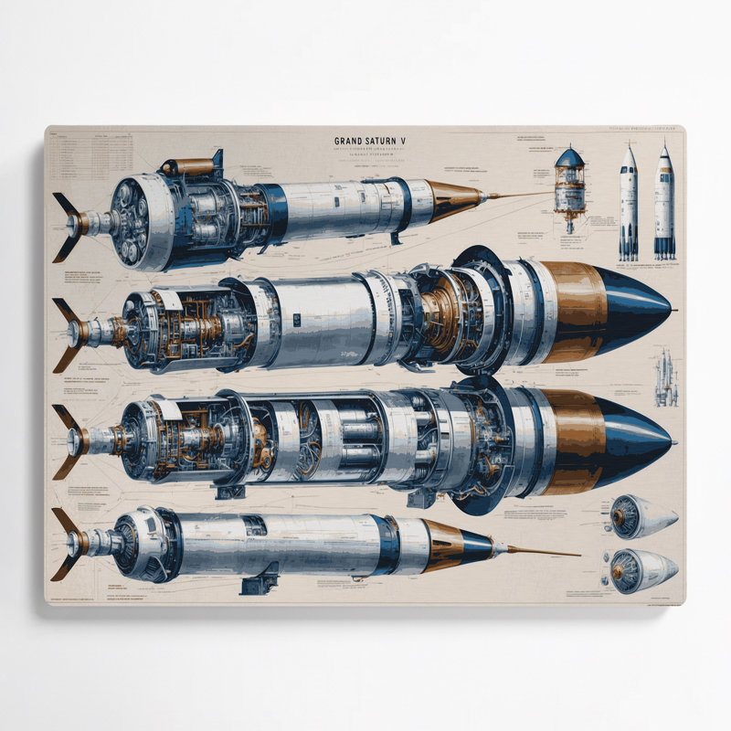 "Space Rocket", art mural en métal beige